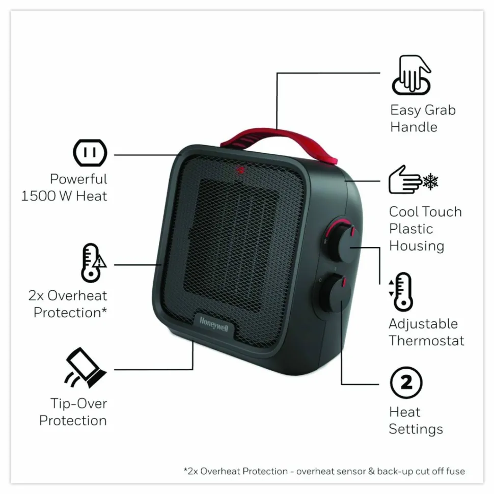 Honeywell UberHeat 5 Ceramic Heater, 1,500 W, 4.5 x 4.5 x 8.86, Black