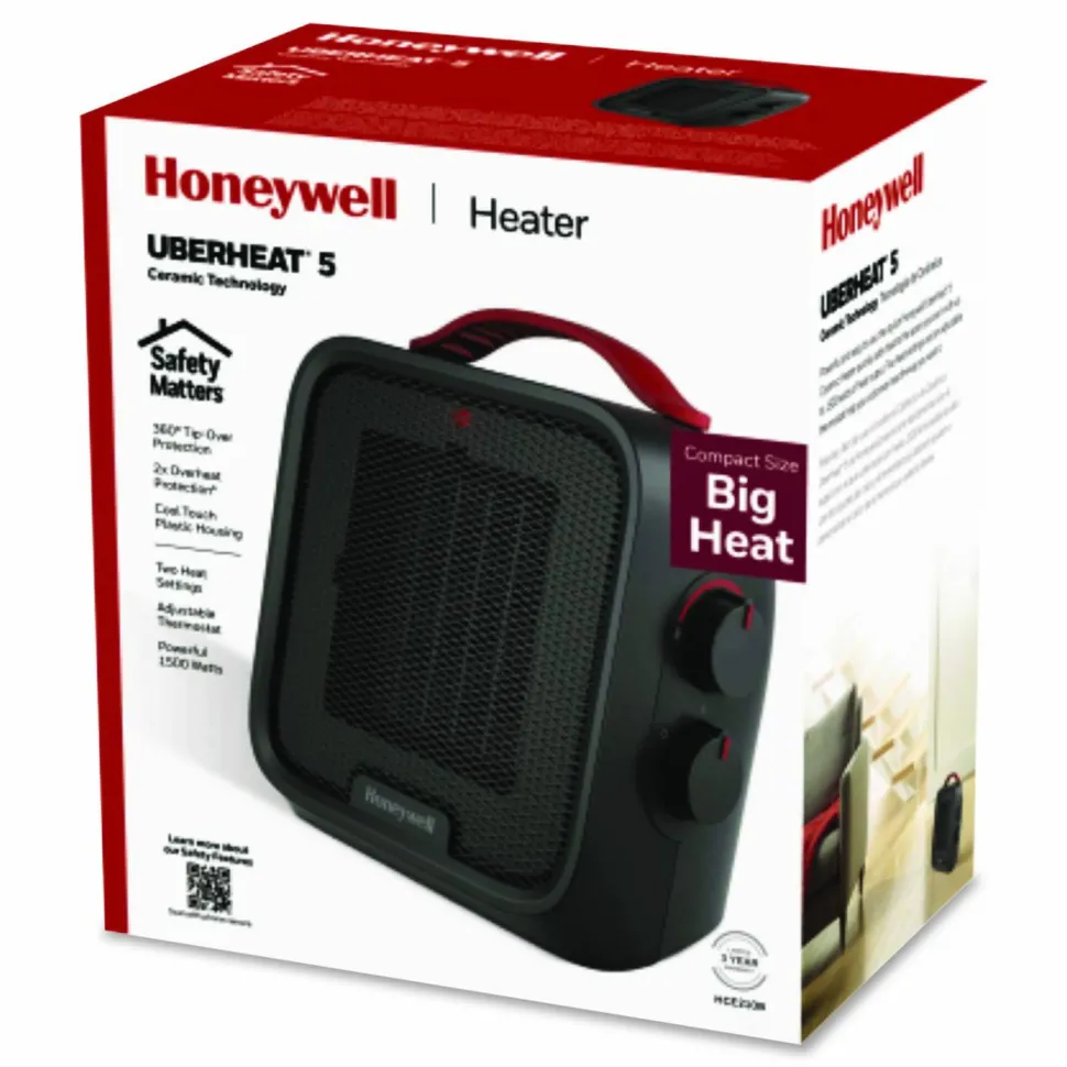 Honeywell UberHeat 5 Ceramic Heater, 1,500 W, 4.5 x 4.5 x 8.86, Black