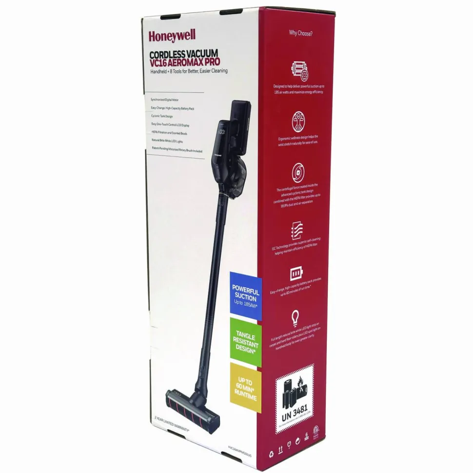 Honeywell Aeromax Pro VC16 Cordless Vacuum, 8.5" Cleaning Path, Dark Silver
