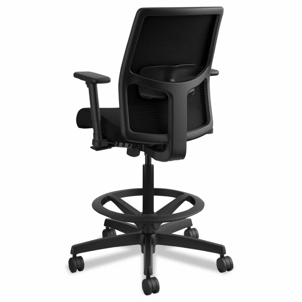 HON Ignition 2.0 Ilira Stretch Mesh Back Task Stool, Supports Up to 300 lb, 23" to 32" Seat Height, Black