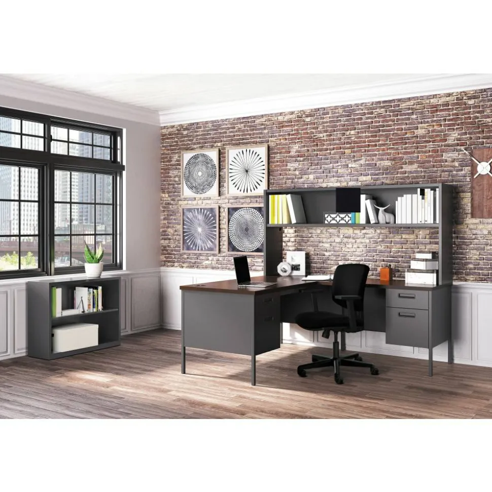 HON Metro Classic 42"W Right Desk Return, Mahogany/Charcoal