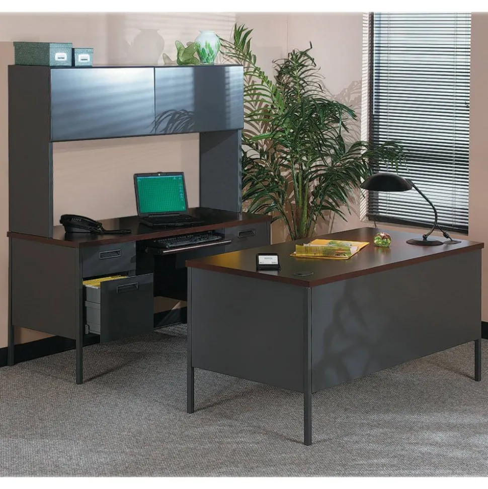 HON Metro Classic 42"W Right Desk Return, Mahogany/Charcoal