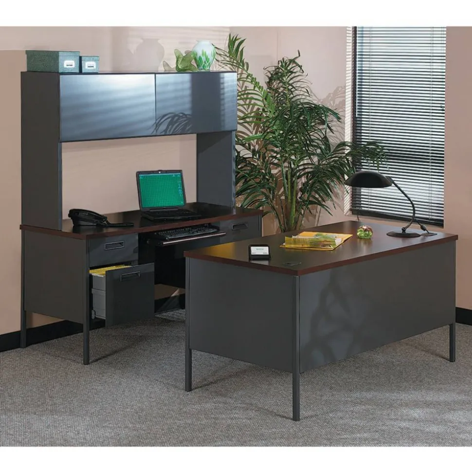 HON Metro Classic 42"W Right Desk Return, Mahogany/Charcoal