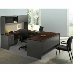 HON Metro Classic 48"W Single-Pedestal Computer Desk, Mahogany/Charcoal