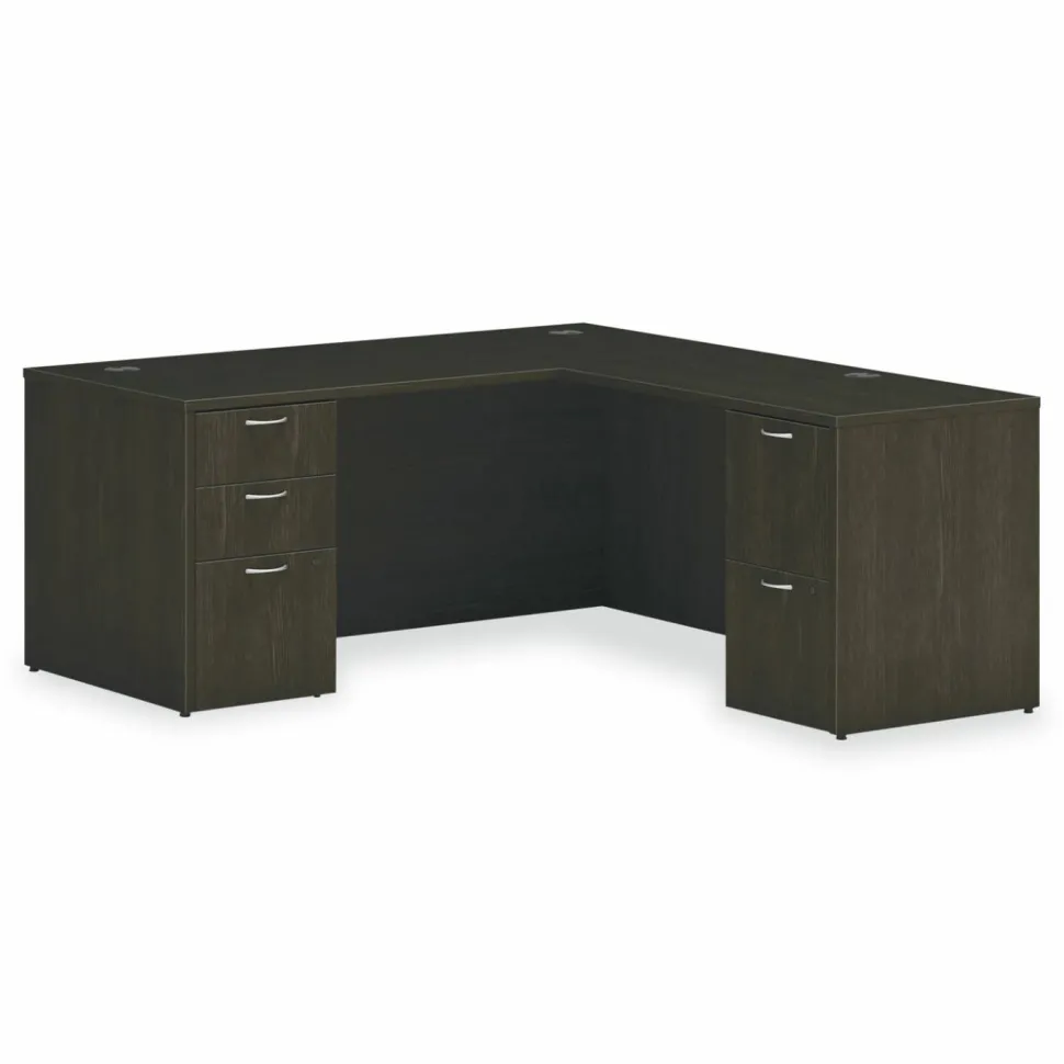 HON Mod L-Station Double Pedestal Desk Bundle, 66" x 72" x 29", Java Oak