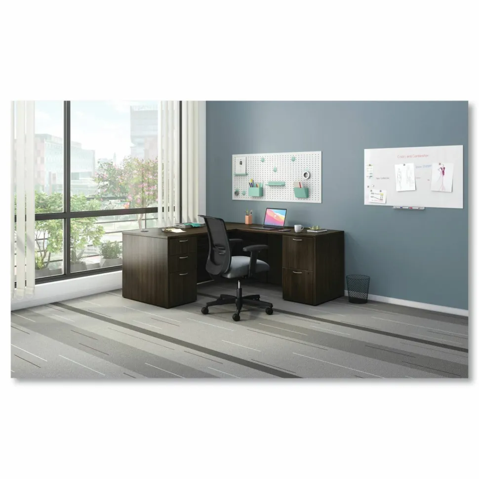 HON Mod L-Station Double Pedestal Desk Bundle, 66" x 72" x 29", Java Oak
