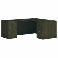 HON Mod L-Station Double Pedestal Desk Bundle, 60" x 72" x 29", Java Oak
