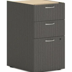 HON Mod Support Pedestal, Left or Right, 3-Drawers: Box/Box/File, Legal/Letter, Slate Teak, 15" x 20" x 28"