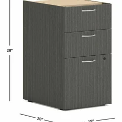 HON Mod Support Pedestal, Left or Right, 3-Drawers: Box/Box/File, Legal/Letter, Slate Teak, 15" x 20" x 28"