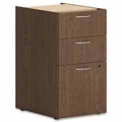 HON Mod Support Pedestal, Left or Right, 3-Drawers: Box/Box/File, Legal/Letter, Sepia Walnut, 15" x 20" x 28"