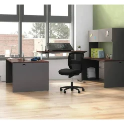 HON 38000 60"W Double-Pedestal Computer Desk, Mahogany/Charcoal