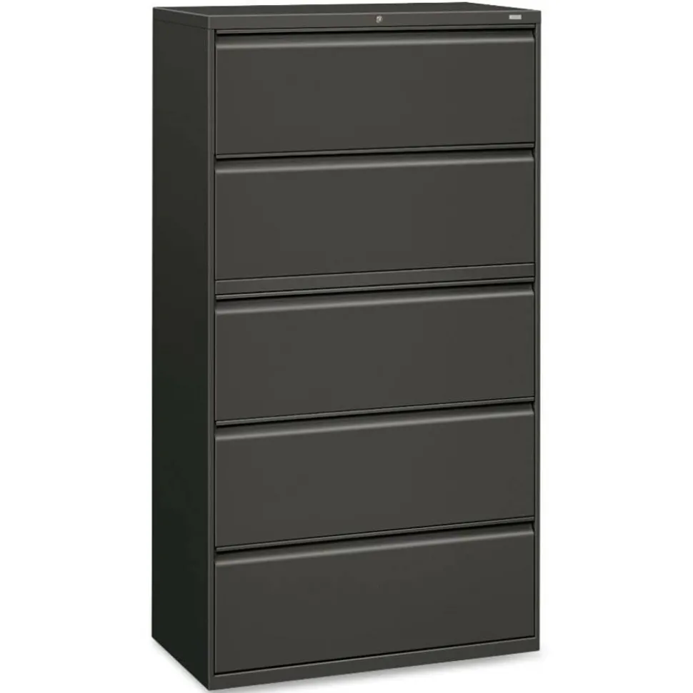 HON 36"W x 19-1/4"D Lateral 5-Drawer File Cabinet With Lock, Charcoal