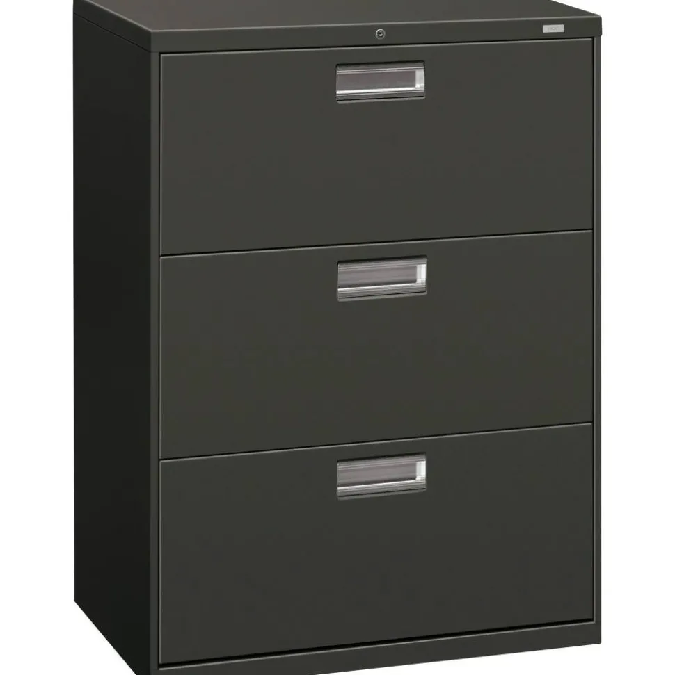 HON 600 30"W x 18"D Lateral 3-Drawer File Cabinet With Lock, Charcoal