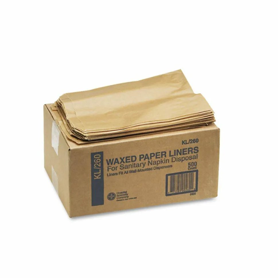 HOSPECO Napkin Receptacle Liners, 7.5" x 3" x 10.5", Brown, 500/Carton