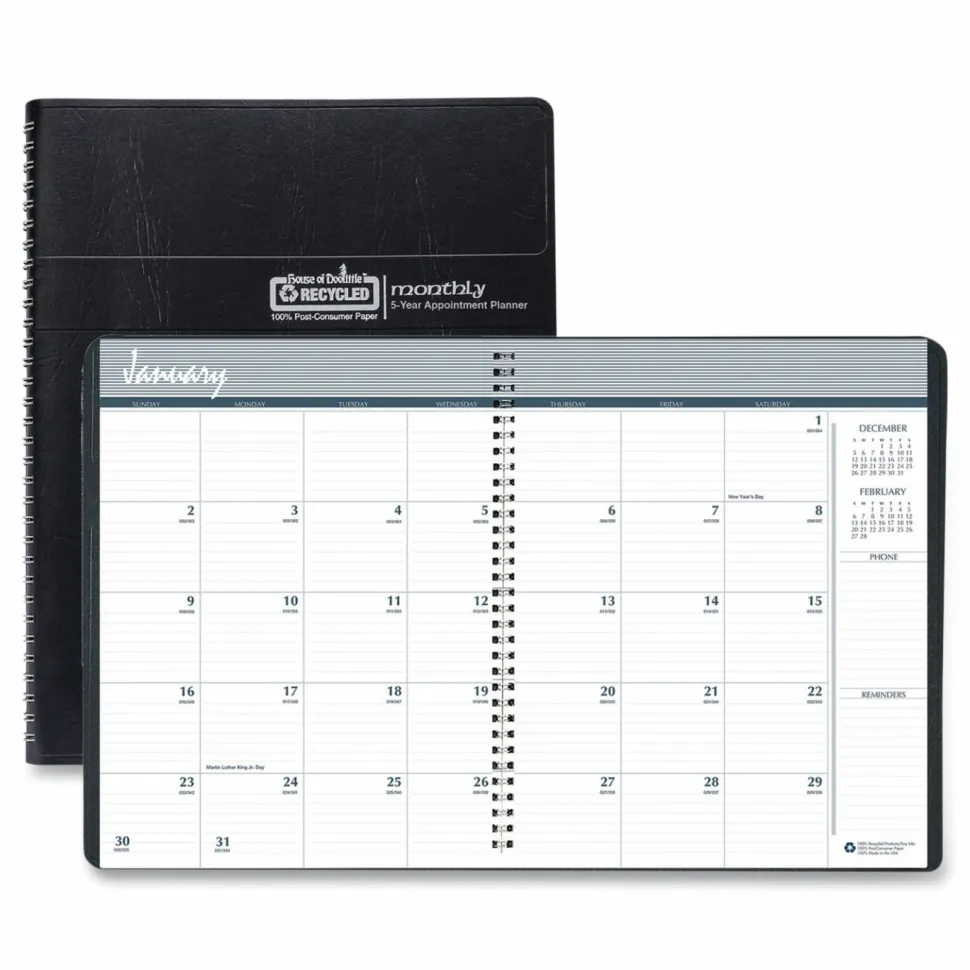 House of Doolittle Recycled Monthly 5-Year/62-Month Planner, 11 x 8.5, Black Cover, 62-Month: Dec 2026 to Jan 2032, 2027 to 2031 Calendar