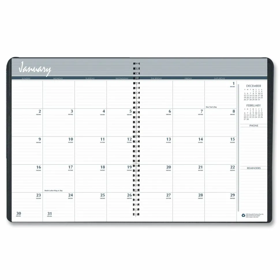 House of Doolittle Recycled Monthly 5-Year/62-Month Planner, 11 x 8.5, Black Cover, 62-Month: Dec 2026 to Jan 2032, 2027 to 2031 Calendar