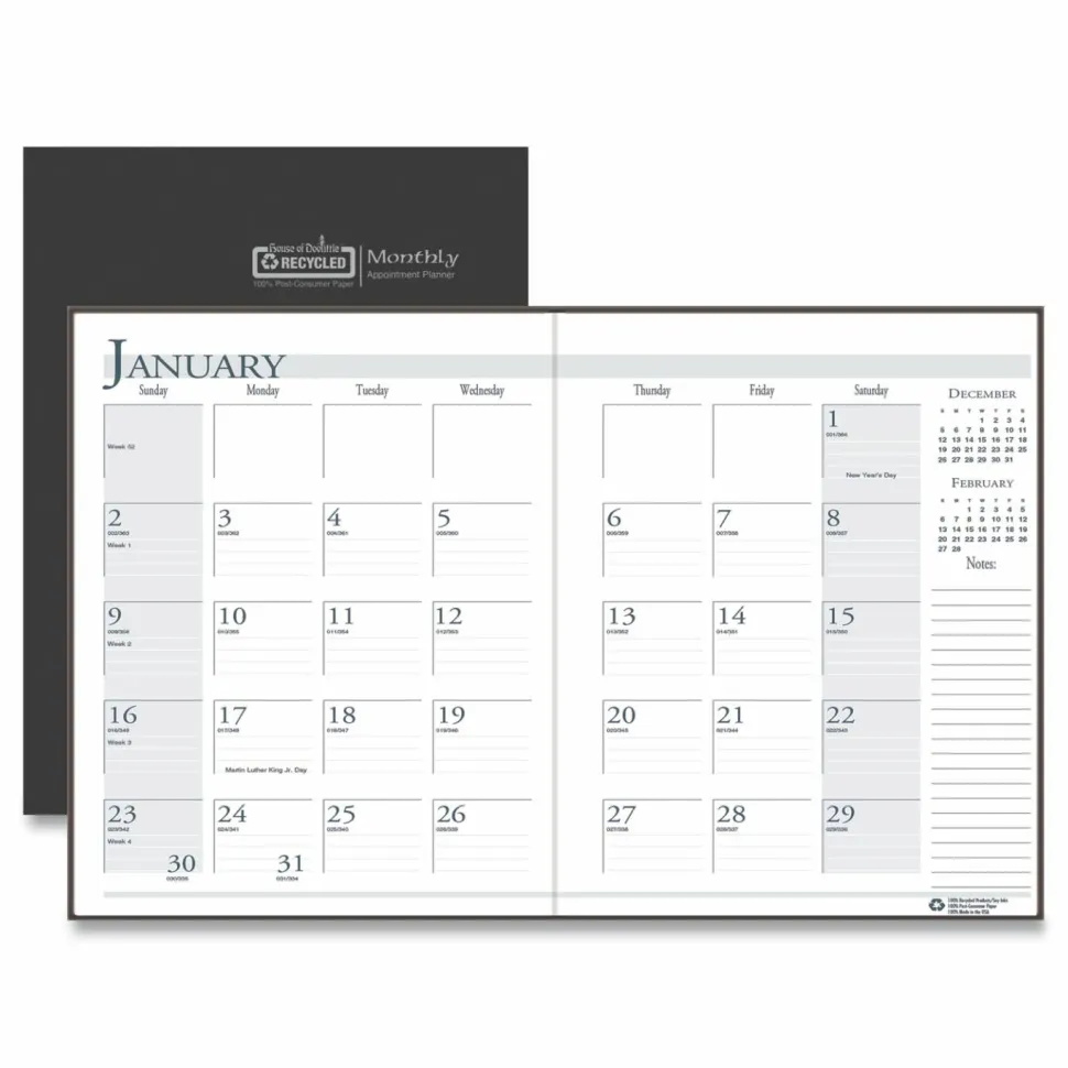 House of Doolittle Recycled Ruled 14-Month Planner with Leatherette Cover, 11 x 8.5, Black Cover, 14-Month: Dec 2026 to Jan 2028, 2027 Calendar