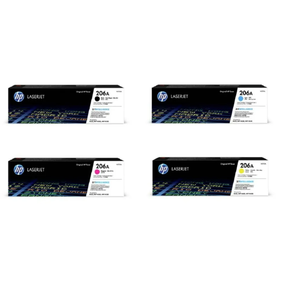 HP 206A 4-Color Black/Cyan/Magenta/Yellow Toner Cartridges, Pack Of 4 Cartridges, HP206ASET-OD