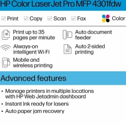 HP Color LaserJet Pro MFP 4301fdw Printer, Copy/Fax/Print/Scan