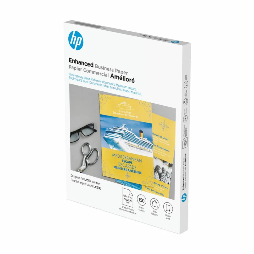 HP Enhanced Business Paper for Laser Printers, Glossy, Letter Size (8 1/2" x 11"), Heavy 40 Lb, Pack Of 150 Sheets (Q6611A)
