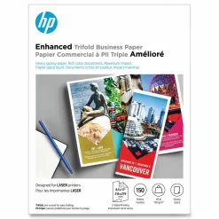 HP Laser Glossy Tri-Fold Brochure Paper, 97 Bright, 40 lb Bond Weight, 8.5 x 11, White, 150/Pack