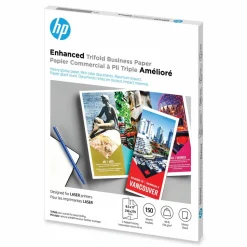 HP Laser Glossy Tri-Fold Brochure Paper, 97 Bright, 40 lb Bond Weight, 8.5 x 11, White, 150/Pack