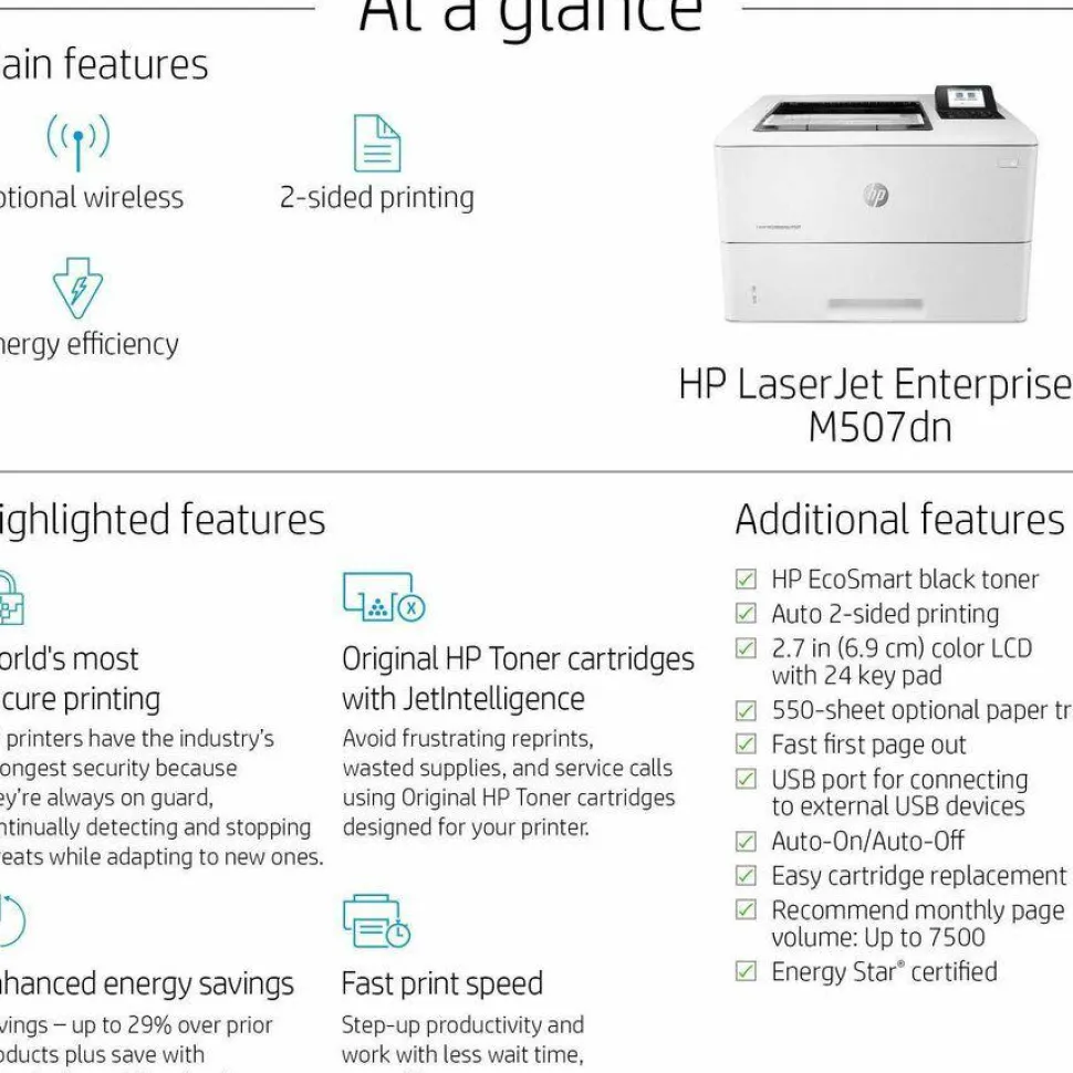 HP LaserJet Enterprise M507dn Laser Printer