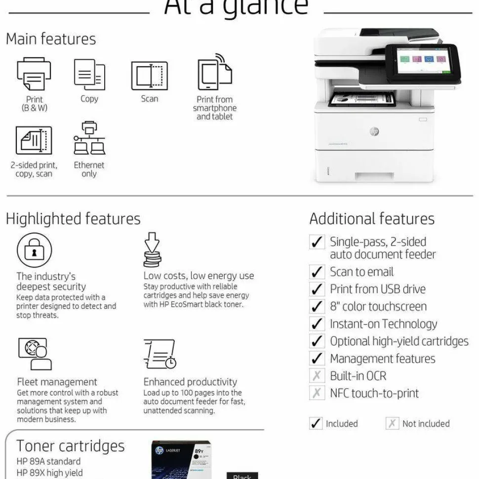 HP LaserJet Enterprise MFP M528dn Multifunction Laser Printer, Copy/Print/Scan