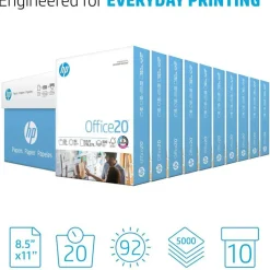HP Office Multi-Use Printer & Copy Paper, White, Letter (8.5" x 11"), 5000 Sheets Per Case, 20 Lb, 92 Brightness