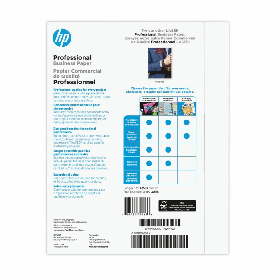 HP Professional Business Paper, 52 lb Bond Weight, 8.5 x 11, Glossy White, 150/Pack