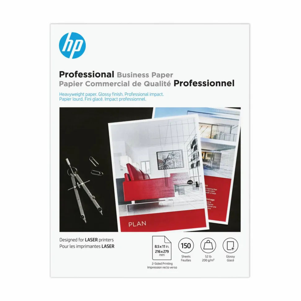 HP Professional Business Paper, 52 lb Bond Weight, 8.5 x 11, Glossy White, 150/Pack