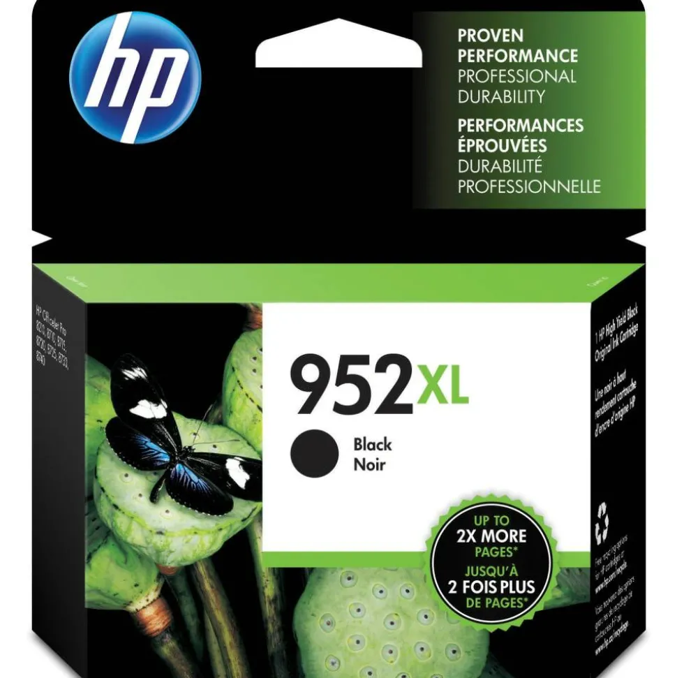 HP 952XL Black High-Yield Ink Cartridge, F6U19AN