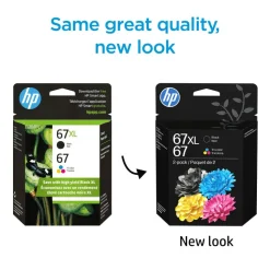 HP 67XL Black/67 Tri-Color High-Yield Ink Cartridges, Pack Of 2, 3YP30AN