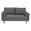 Hudson Mid-Century Modern Loveseat Sofa with Tufted Faux Linen Upholstery & Solid Wood Legs in Dark Gray