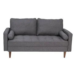 Hudson Mid-Century Modern Loveseat Sofa with Tufted Faux Linen Upholstery & Solid Wood Legs in Dark Gray