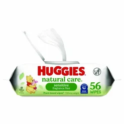 Huggies Natural Care Sensitive Baby Wipes, 1-Ply, 3.88 x 6.6, Unscented, White, 56/Pack, 8 Packs/Carton