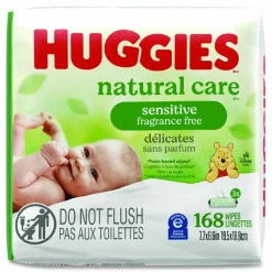 Huggies Natural Care Sensitive Baby Wipes, 6.6 x 6.86, Unscented, White, 56 Wipes/Pack, 3 Packs/Carton