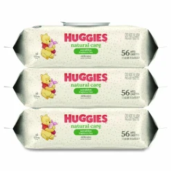 Huggies Natural Care Sensitive Baby Wipes, 6.6 x 6.86, Unscented, White, 56 Wipes/Pack, 3 Packs/Carton