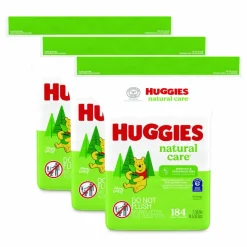 Huggies Natural Care Sensitive Baby Wipes, 1-Ply, 3.88 x 6.6, Unscented, White, 184/Pack, 3 Packs/Carton
