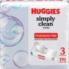 Huggies Simply Clean Wipes, White, 64 Sheets Per Box, Pack Of 3 Boxes