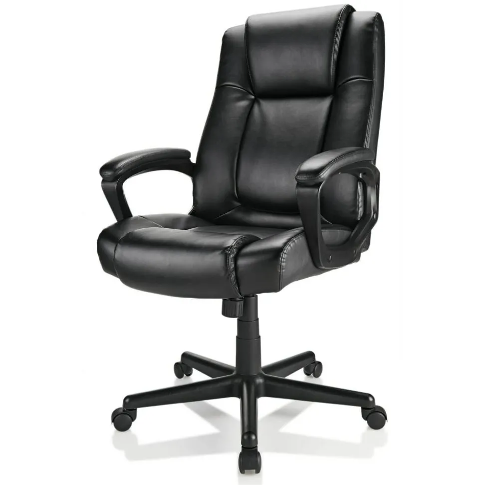 Hurston Bonded Leather High-Back Executive Office Chair, Black, BIFMA Compliant