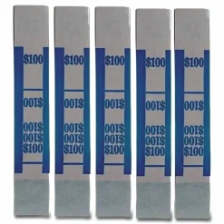 Iconex Color-Coded Kraft Currency Straps, Self-Adhesive, Ones, $100 Strap, Blue/White, 1,000/Pack