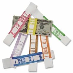 Iconex Color-Coded Kraft Currency Straps, Self-Adhesive, Ones, $100 Strap, Blue/White, 1,000/Pack