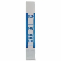Iconex Color-Coded Kraft Currency Straps, Self-Adhesive, Ones, $100 Strap, Blue/White, 1,000/Pack