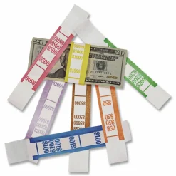 Iconex Color-Coded Kraft Currency Straps, Self-Adhesive, Fives, $500 Strap, Red/White, 1,000/Pack