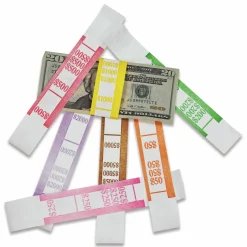 Iconex Color-Coded Kraft Currency Straps, Self-Adhesive, Ones, $50 Strap, Orange/White, 1,000/Pack