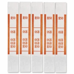 Iconex Color-Coded Kraft Currency Straps, Self-Adhesive, Ones, $50 Strap, Orange/White, 1,000/Pack