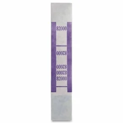 Iconex Color-Coded Kraft Currency Straps, Self-Adhesive, Twenties, $2,000 Strap, Violet/White, 1,000/Pack
