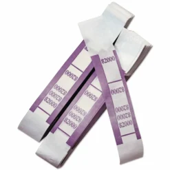 Iconex Color-Coded Kraft Currency Straps, Self-Adhesive, Twenties, $2,000 Strap, Violet/White, 1,000/Pack