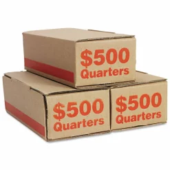 Iconex Corrugated Coin Storage and Shipping Boxes, Accommodates $500 in Quarters, 10.94" x 5" x 30.38", Orange, 50/Carton